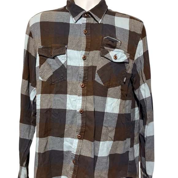 Men’s Vans Off The Wall Brown and Gray Plaid Casual Button Down Shirt - Picture 1 of 8